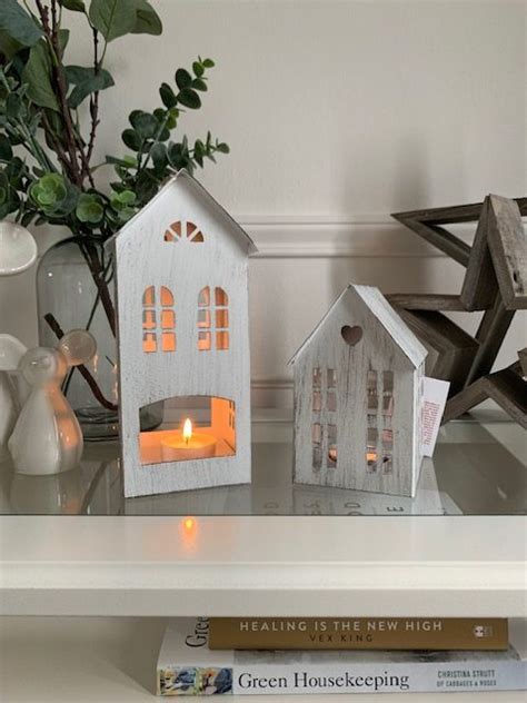 old metal christmas houses with tea light holder hallmark|white metal tea light house.